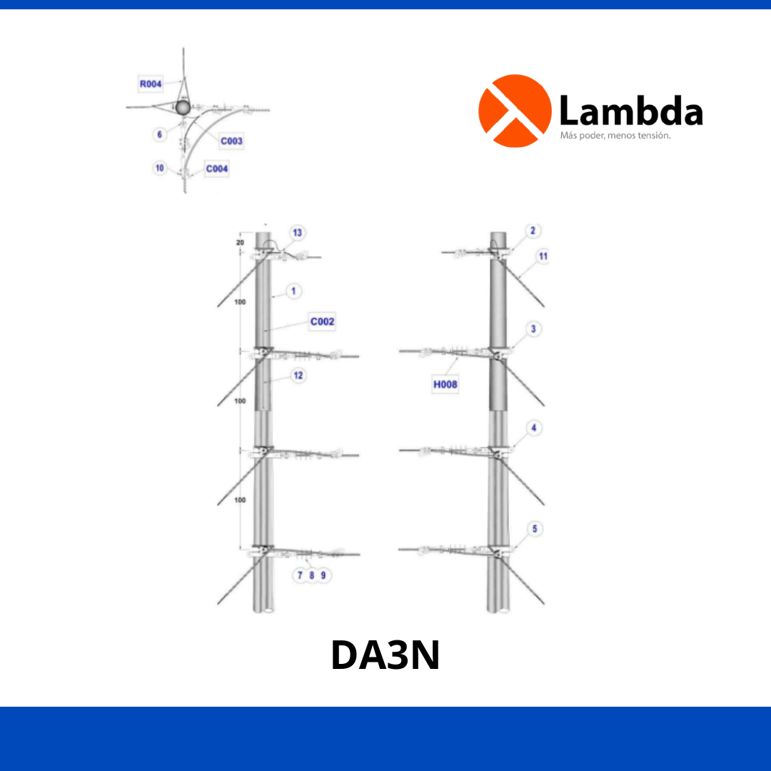 Estructura DA3N 25KV - Deflexión de anclaje 3 fases neutro corrido