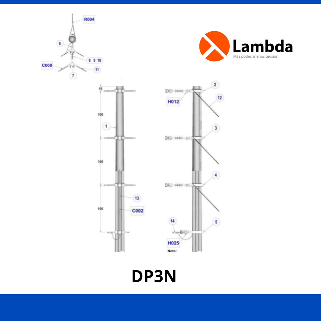 Estructura DP3N 25KV - Deflexión de paso 3 fases neutro corrido