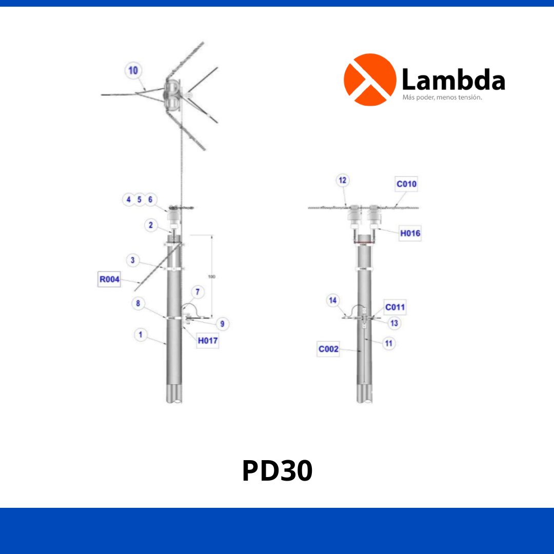 Estructura PD30 35KV - Puntaposte doble 3 fases