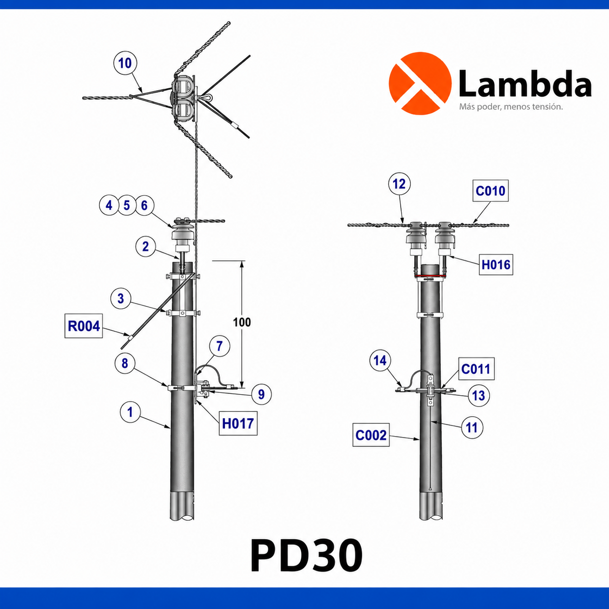 Estructura PD30 15KV - Puntaposte doble 3 fases