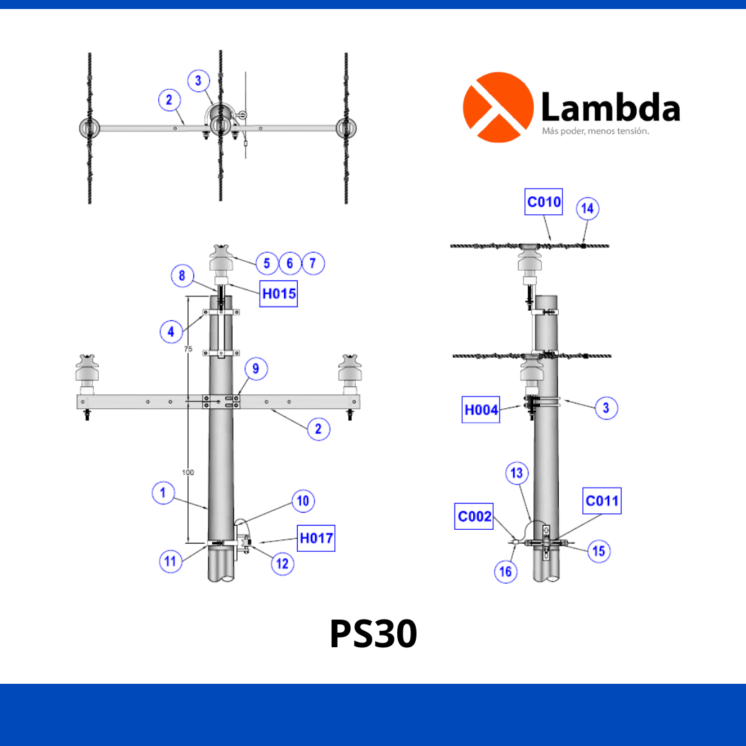 Estructura PS30 25KV - Puntaposte sencillo 3 fases