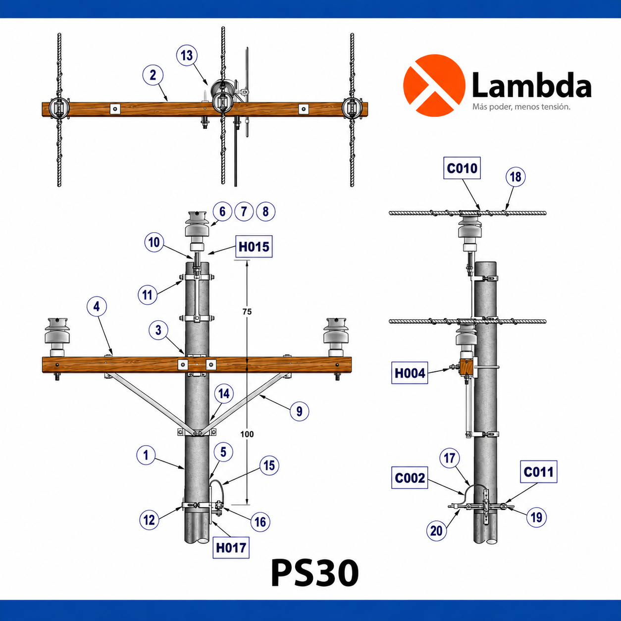 Estructura PS30 15KV - Puntaposte sencillo 3 fases