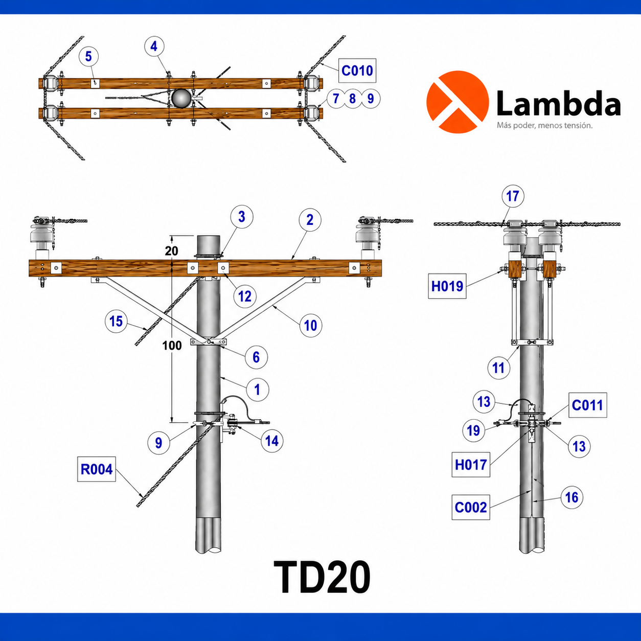 Estructura TD20 25KV - Te doble 2 fases