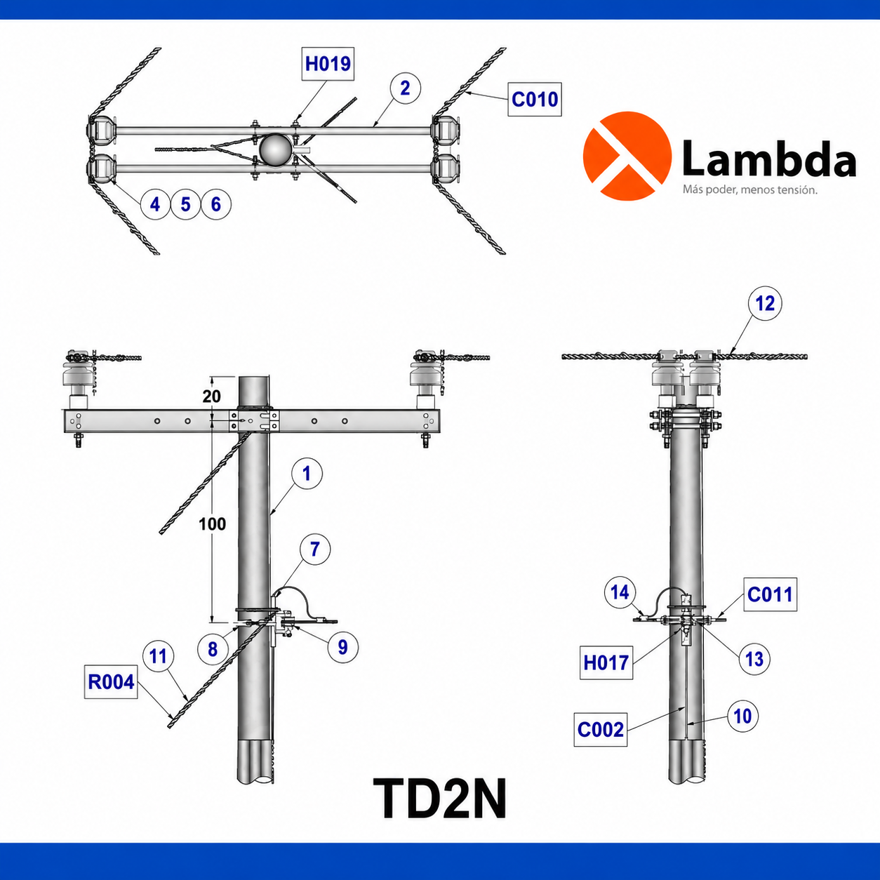 Estructura TD2N 25KV - Te doble 2 fases neutro corrido