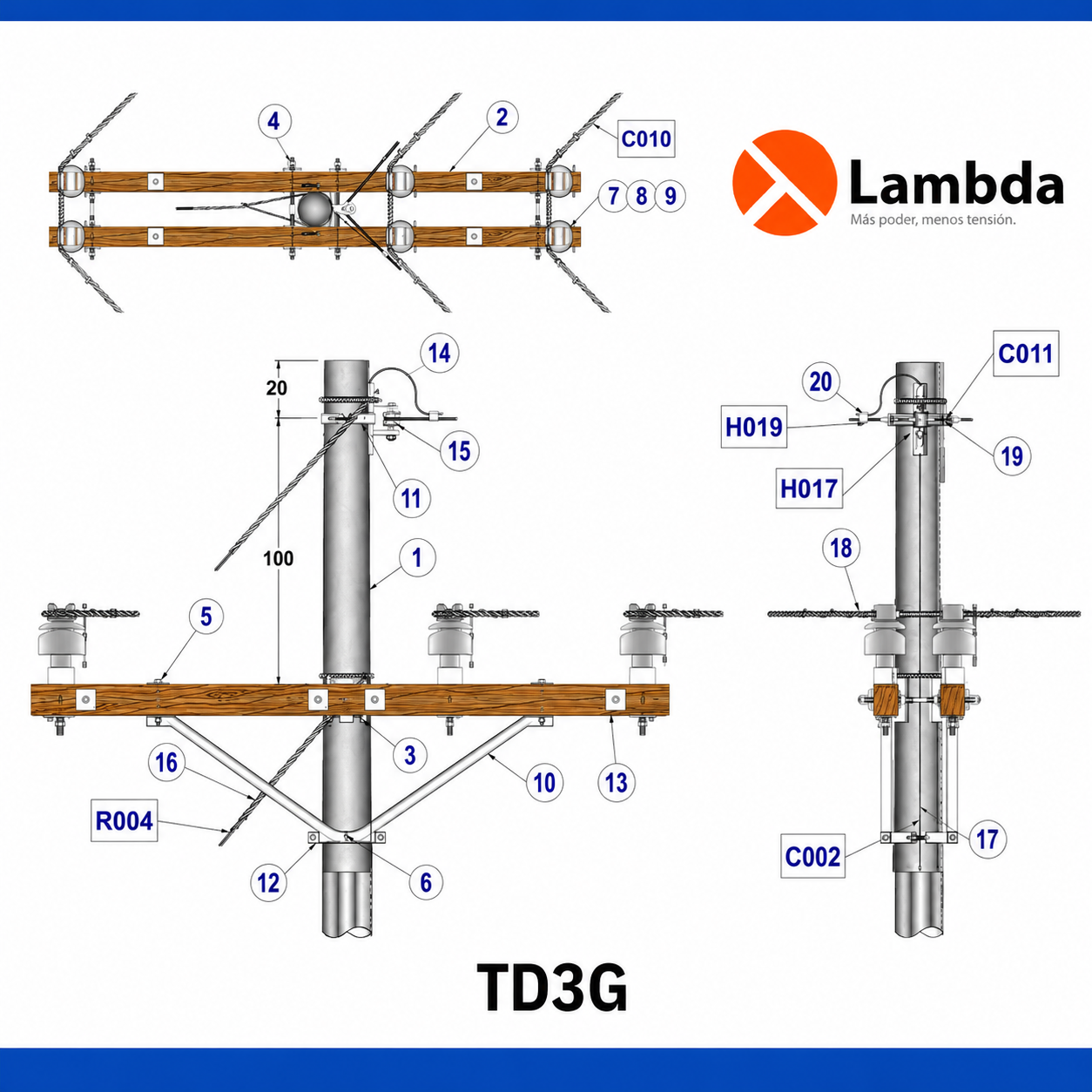Estructura TD30 15KV - Te doble de 3 fases