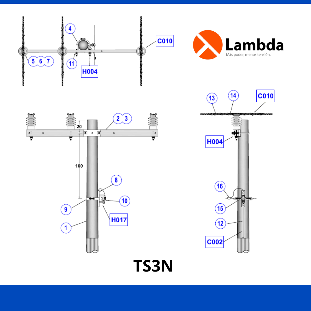 Estructura TS3N 25KV - te sencilla 3 fases neutro corrido