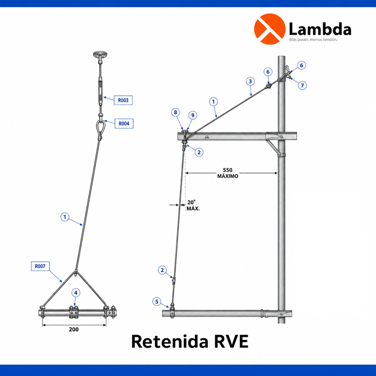 Retenida RVE 13KV - Retenida volada a estaca y ancla